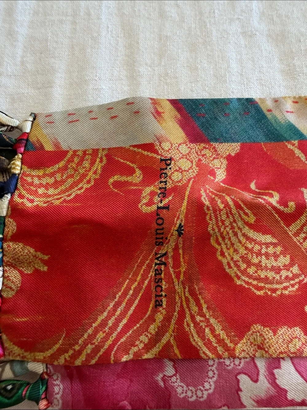 Pierre- Louis Marcia Silk Fringe Scarf - Multicolor red adďd with fringe